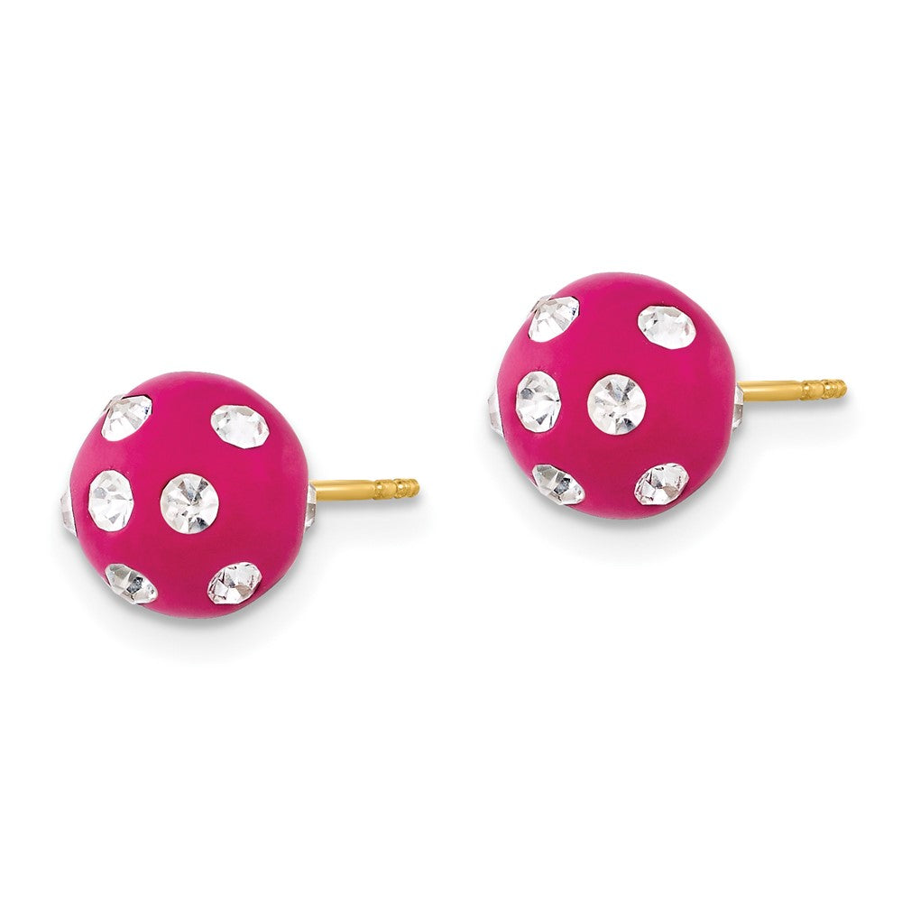 14K Yellow Gold Crystal Fuchsia 8mm Post Earrings