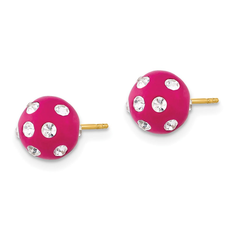 14K Yellow Gold Crystal Fuchsia 8mm Post Earrings