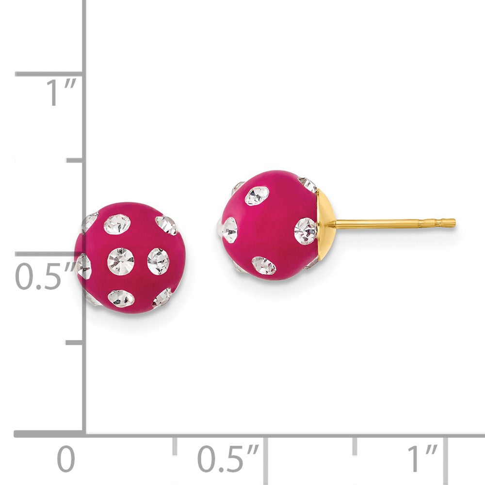 14K Yellow Gold Crystal Fuchsia 8mm Post Earrings