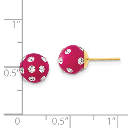 14K Yellow Gold Crystal Fuchsia 8mm Post Earrings