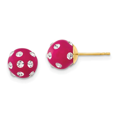 14K Yellow Gold Crystal Fuchsia 8mm Post Earrings