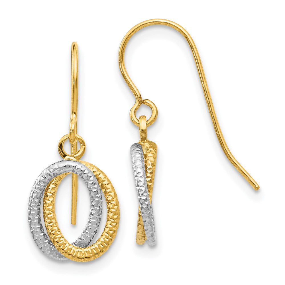 14K Two Tone Textured Fancy Dangle Earrings