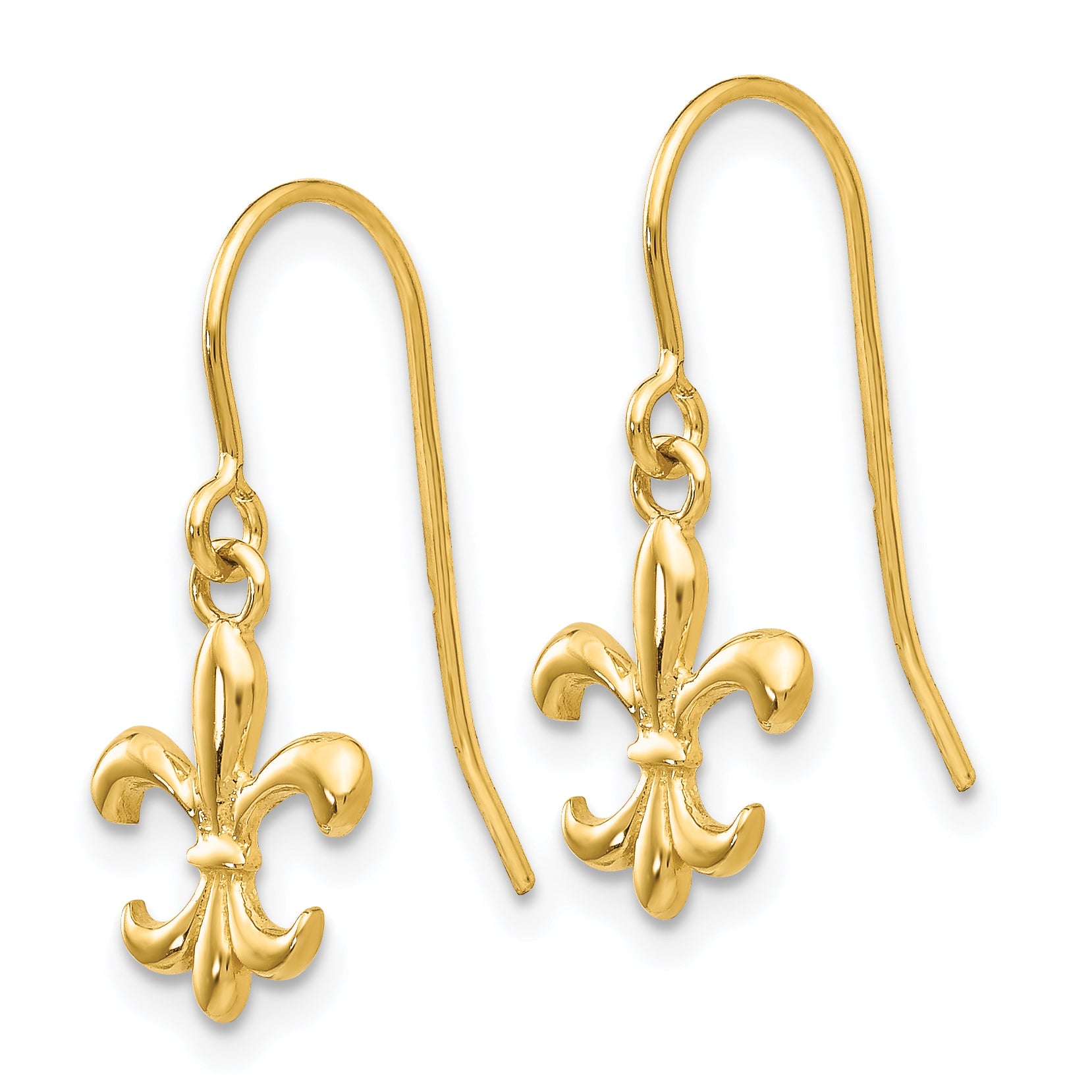 14K Yellow Gold Fleur De Lis Dangle Earrings