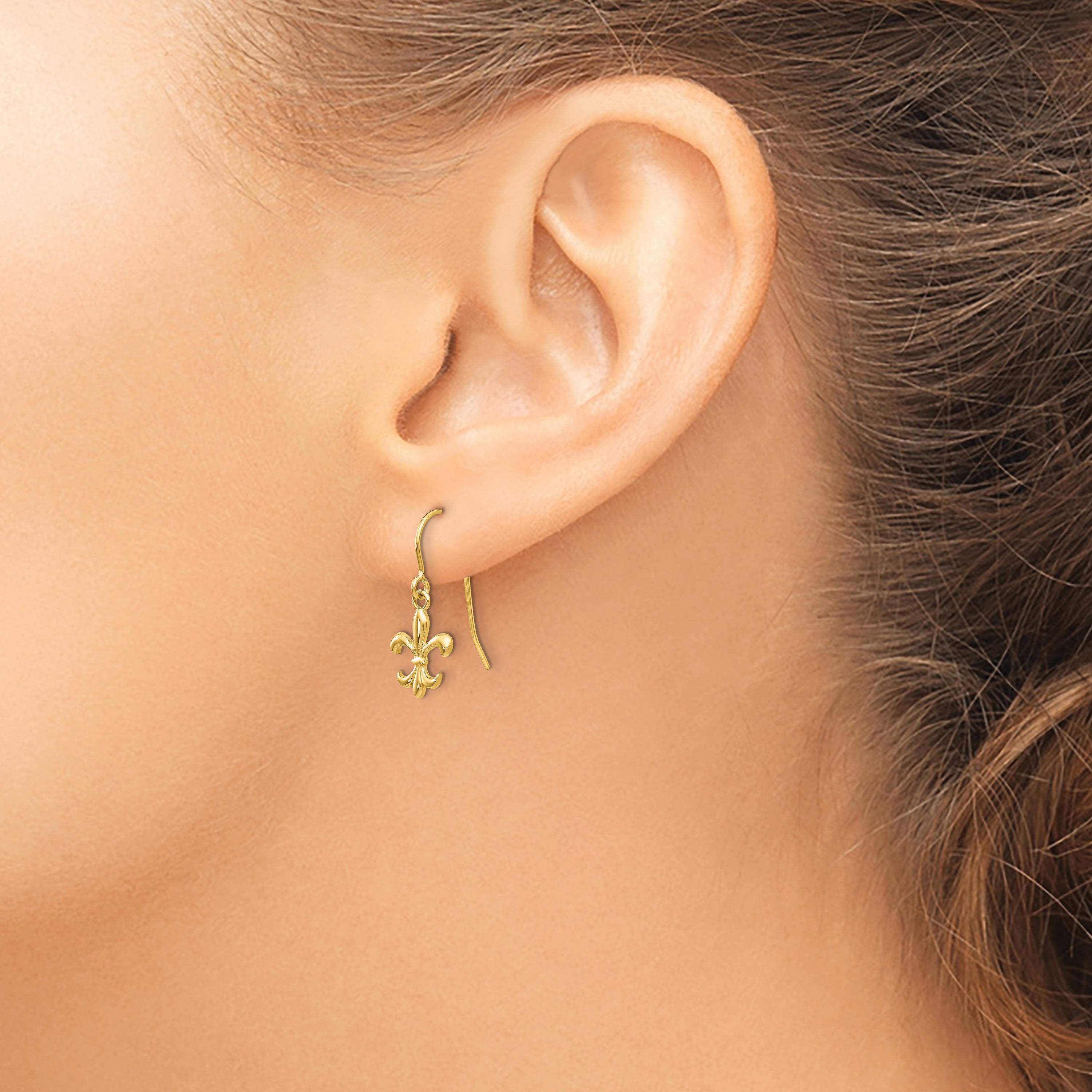 14K Yellow Gold Fleur De Lis Dangle Earrings