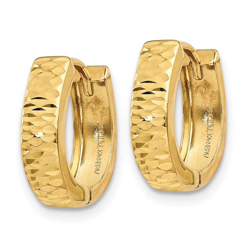 14K Yellow Gold Textured And Polished Hinged Hoop Earrings