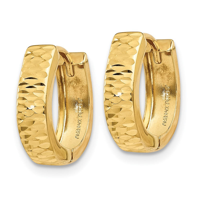 14K Yellow Gold Textured And Polished Hinged Hoop Earrings