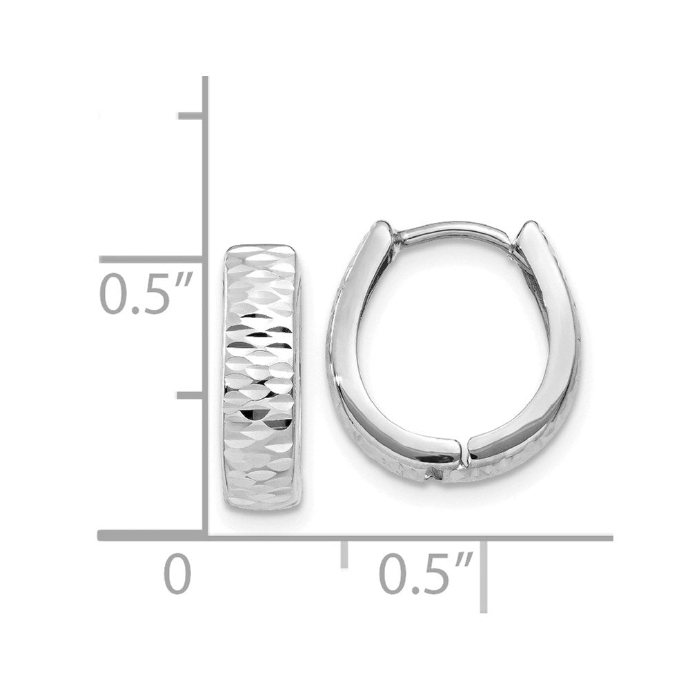 14K White Gold Textured And Polished Hinged Hoop Earrings