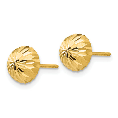 14K Yellow Gold Diamond Cut 8mm Domed Post Earrings