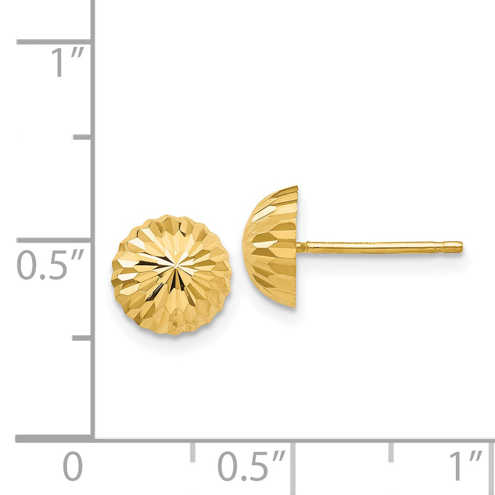 14K Yellow Gold Diamond Cut 8mm Domed Post Earrings