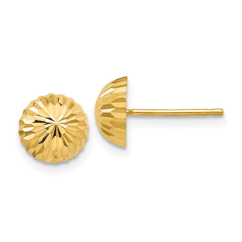 14K Yellow Gold Diamond Cut 8mm Domed Post Earrings