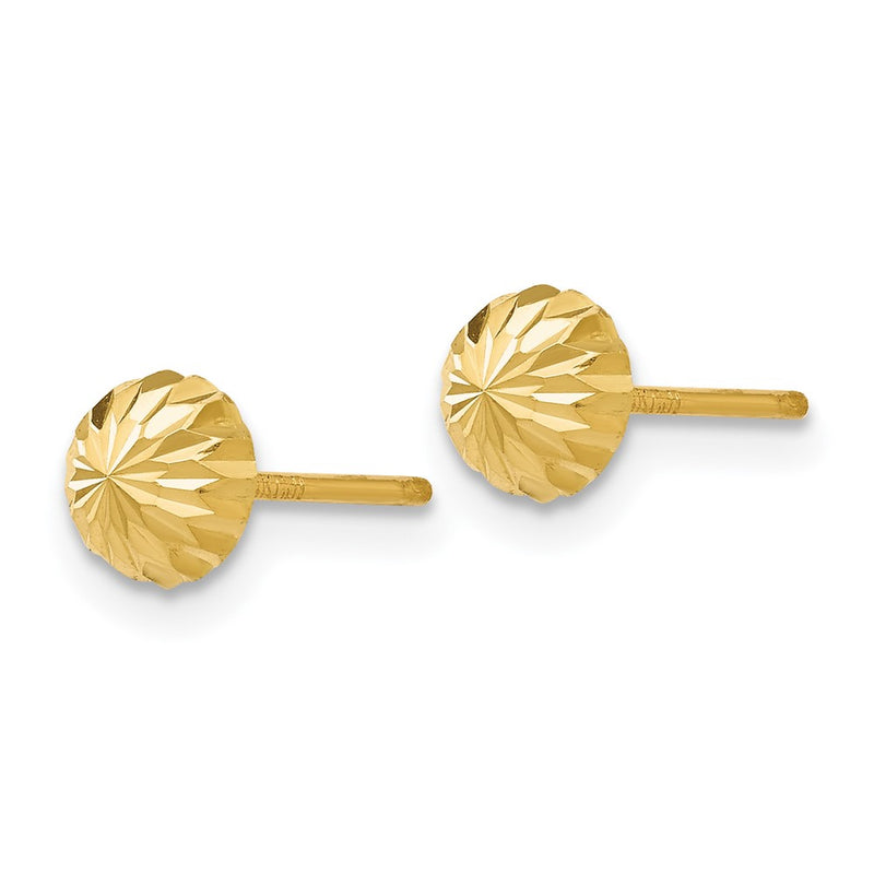 14K Yellow Gold Diamond Cut 5mm Domed Post Earrings