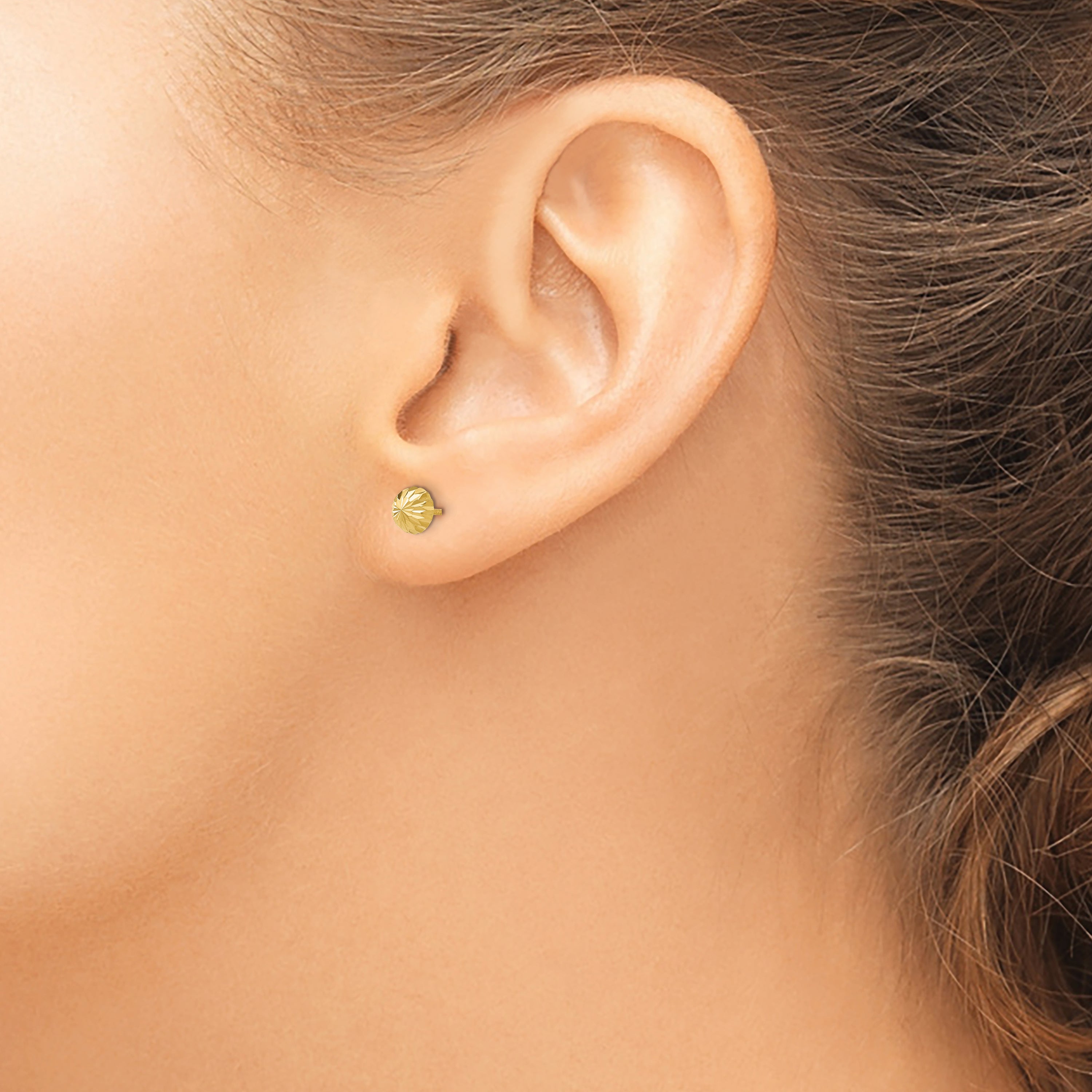 14K Yellow Gold Diamond Cut 5mm Domed Post Earrings
