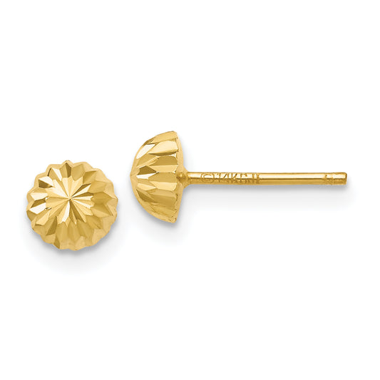 14K Yellow Gold Diamond Cut 5mm Domed Post Earrings
