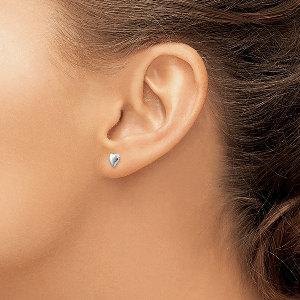 14K White Gold Polished Heart Post Earrings