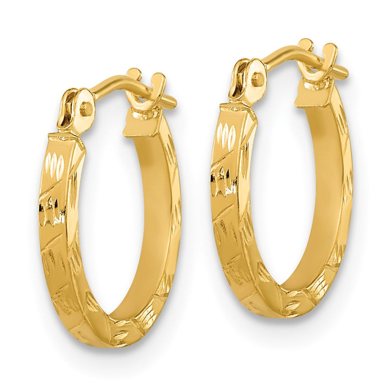 14K Yellow Gold Polished Diamond Cut 1.5mm Square Tube Hoops