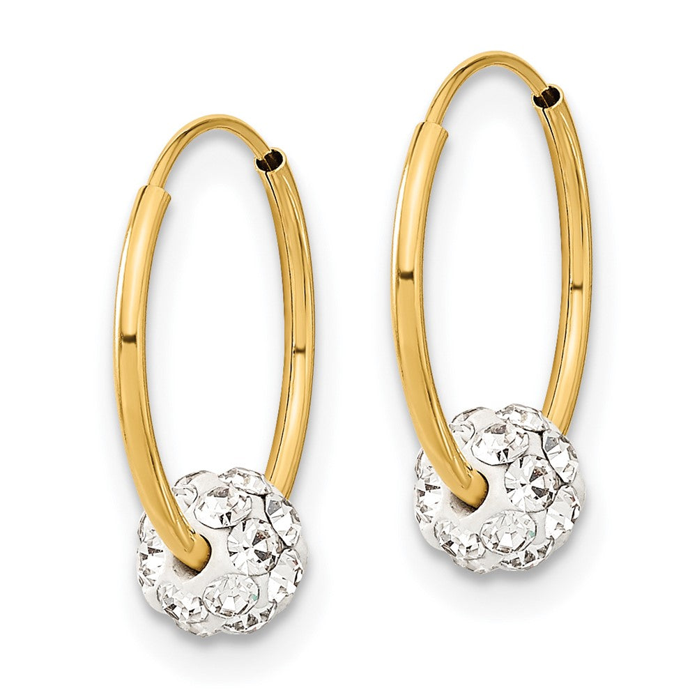14K Yellow Gold Polished Crystal And Resin Bead Endless Hoops