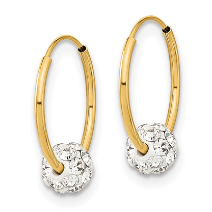 14K Yellow Gold Polished Crystal And Resin Bead Endless Hoops