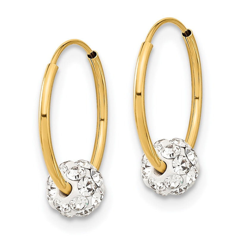 14K Yellow Gold Polished Crystal And Resin Bead Endless Hoops