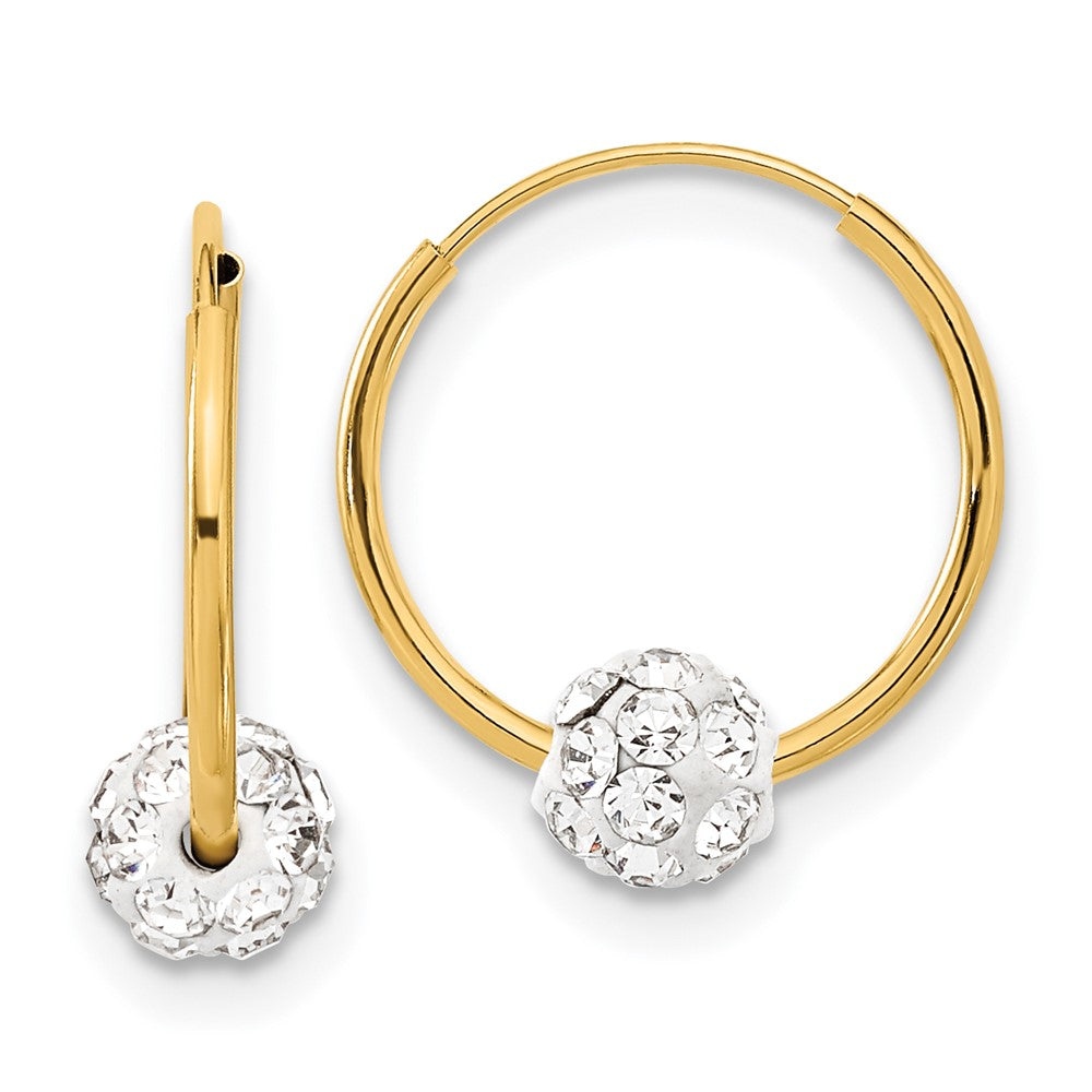 14K Yellow Gold Polished Crystal And Resin Bead Endless Hoops