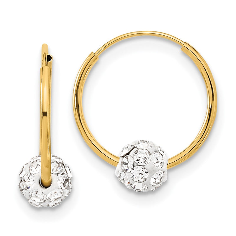14K Yellow Gold Polished Crystal And Resin Bead Endless Hoops