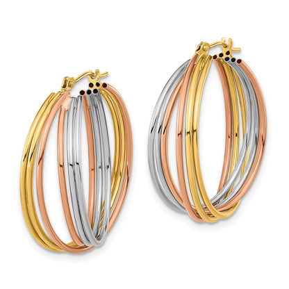 14K Tri Color Fancy Hollow Tube Hoops