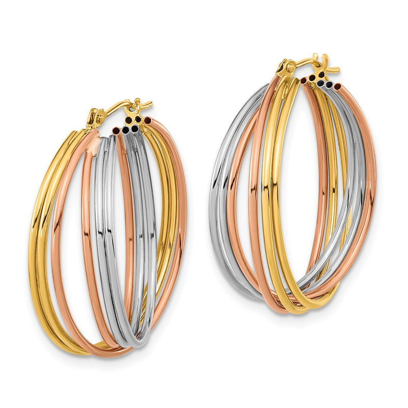 14K Tri Color Fancy Hollow Tube Hoops
