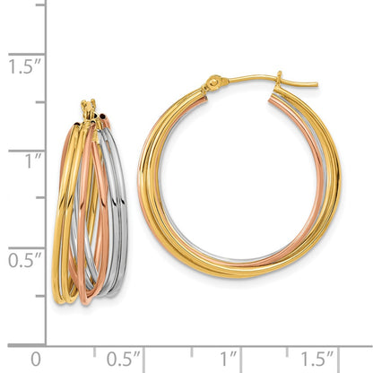14K Tri Color Fancy Hollow Tube Hoops