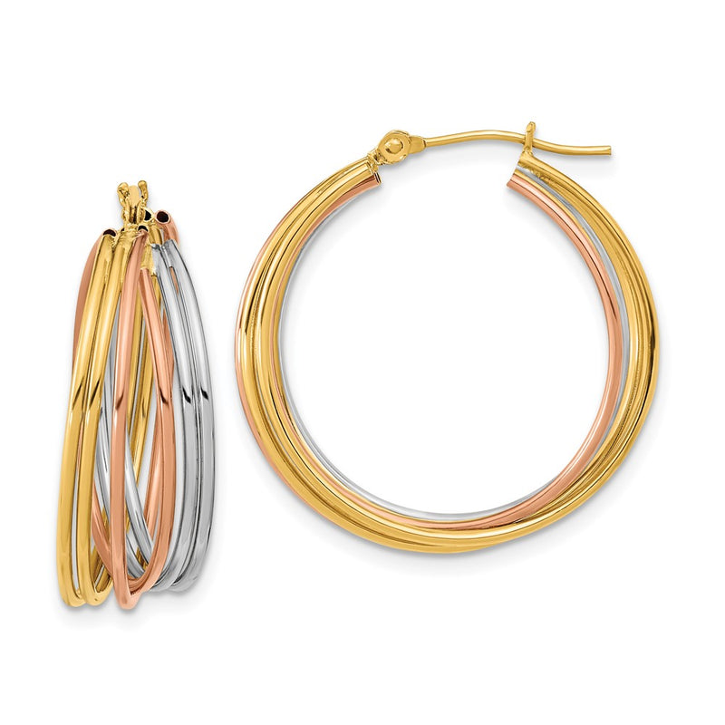 14K Tri Color Fancy Hollow Tube Hoops