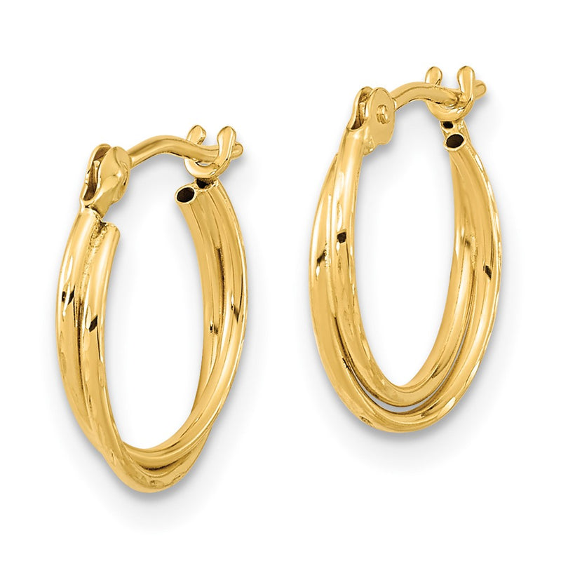 14K Yellow Gold Diamond Cut Polished Double Hoops