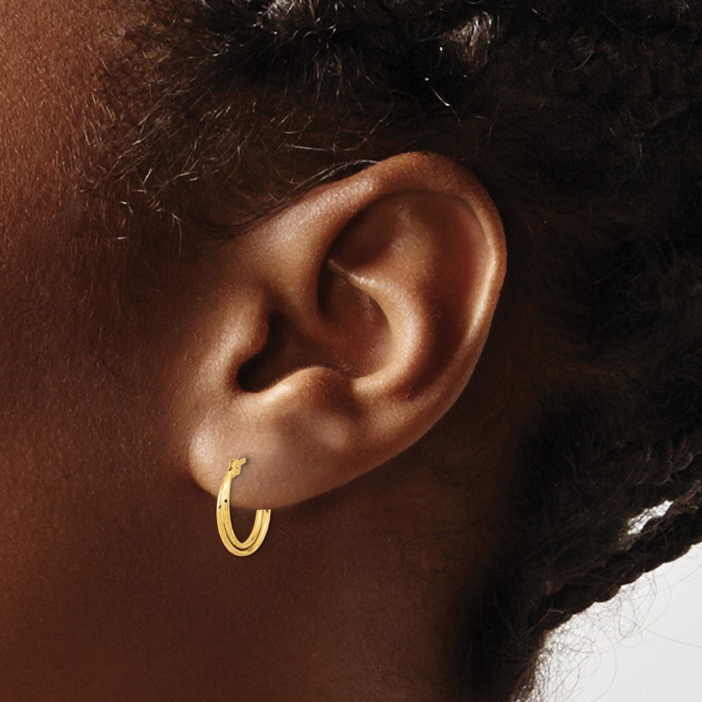 14K Yellow Gold Diamond Cut Polished Double Hoops
