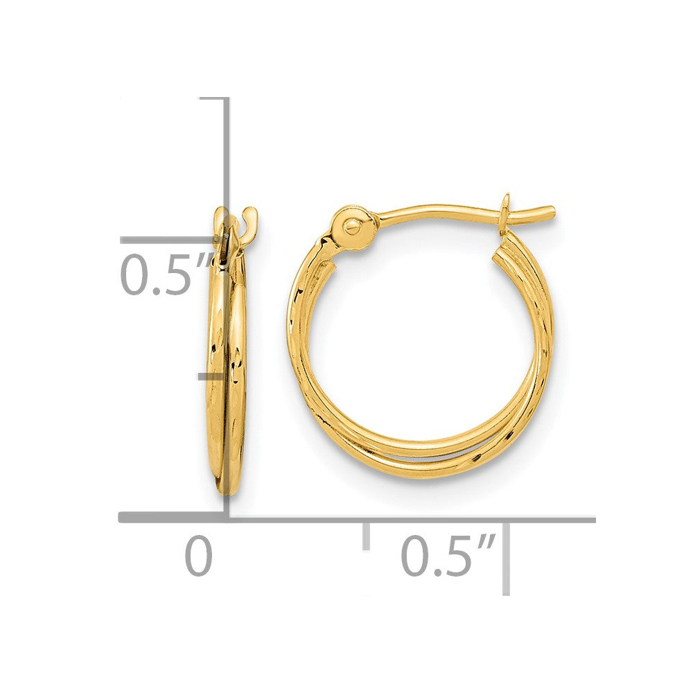 14K Yellow Gold Diamond Cut Polished Double Hoops