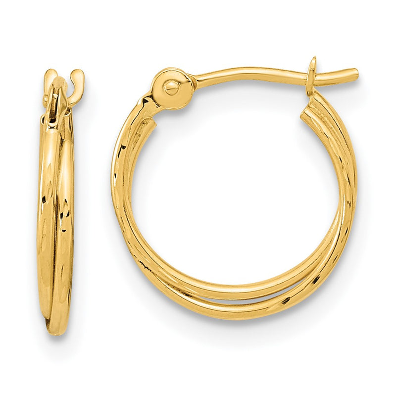 14K Yellow Gold Diamond Cut Polished Double Hoops