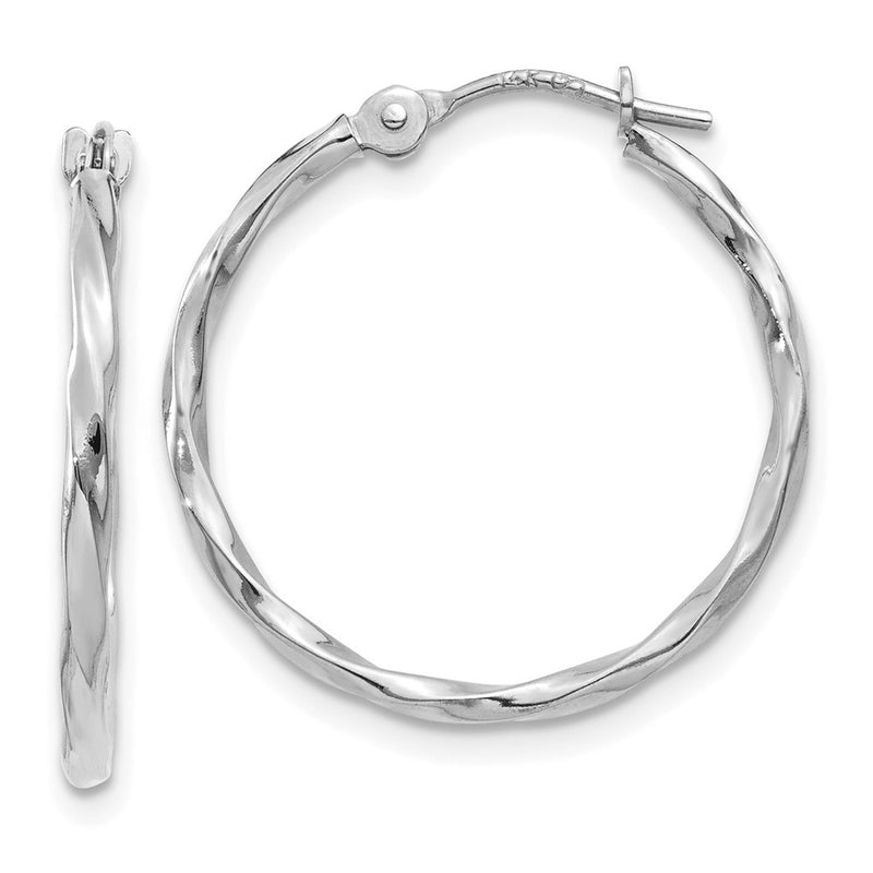 14K White Gold Polished Twisted Hoops