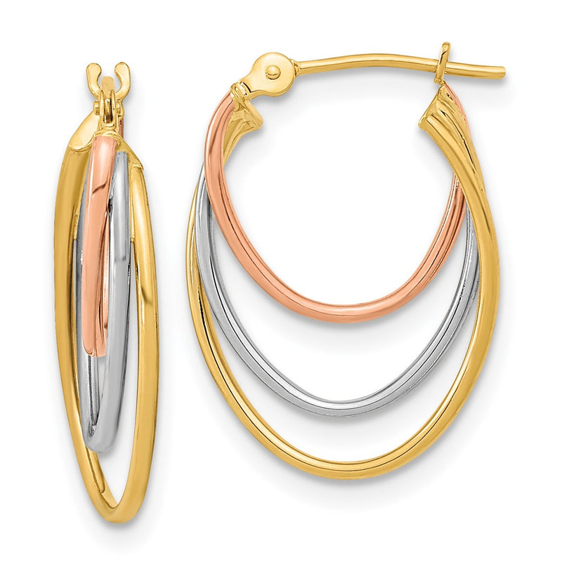 14K Tri Color Diamond Cut Graduated 3 Ring Hoops