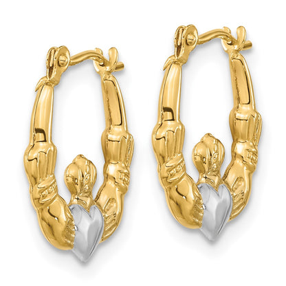 14K Yellow & Rhodium White Polished Claddagh Hoops