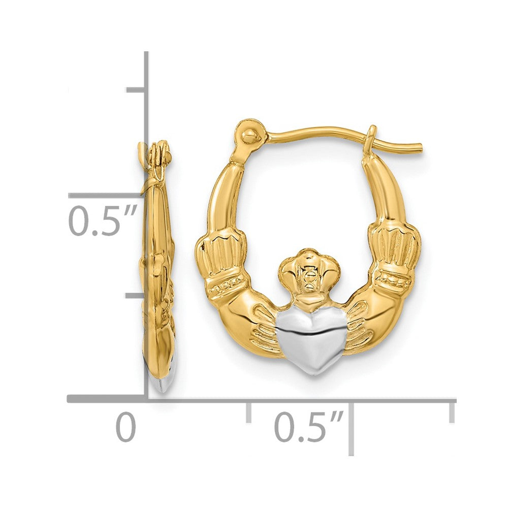 14K Yellow & Rhodium White Polished Claddagh Hoops