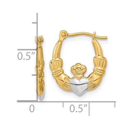 14K Yellow & Rhodium White Polished Claddagh Hoops