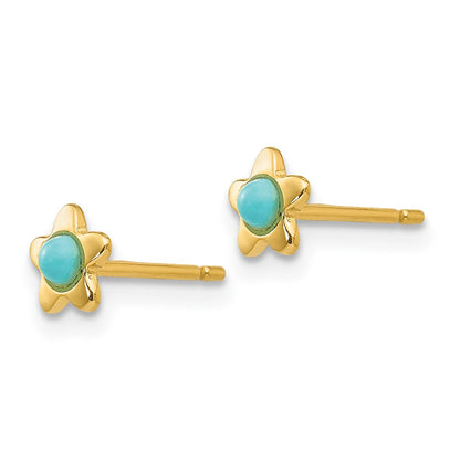 14K Yellow Gold Polished Turquoise Star Post Earrings