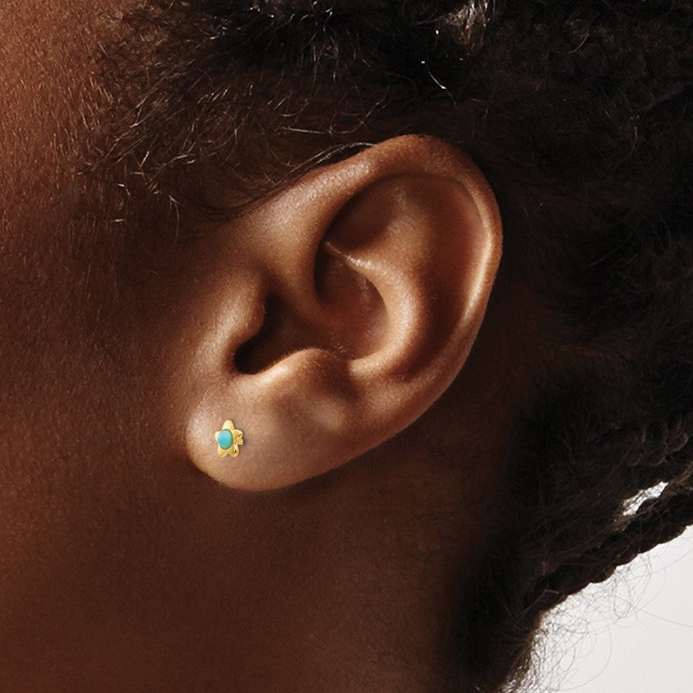 14K Yellow Gold Polished Turquoise Star Post Earrings