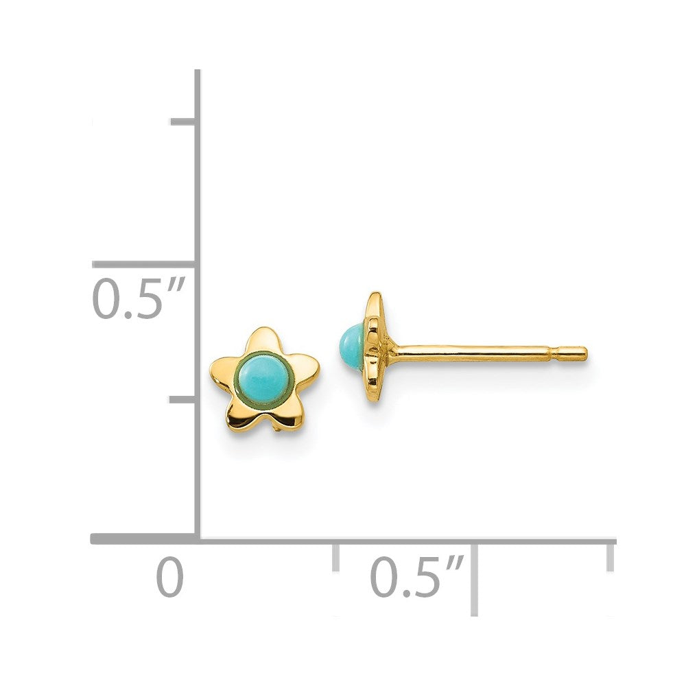 14K Yellow Gold Polished Turquoise Star Post Earrings