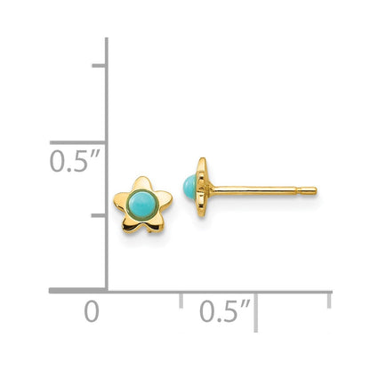 14K Yellow Gold Polished Turquoise Star Post Earrings