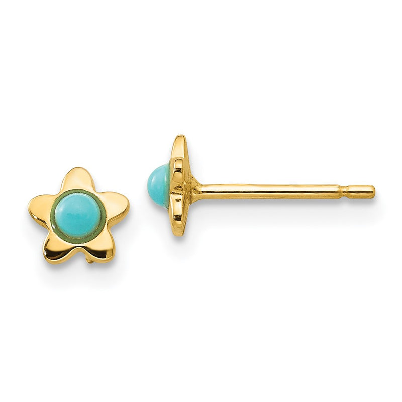14K Yellow Gold Polished Turquoise Star Post Earrings