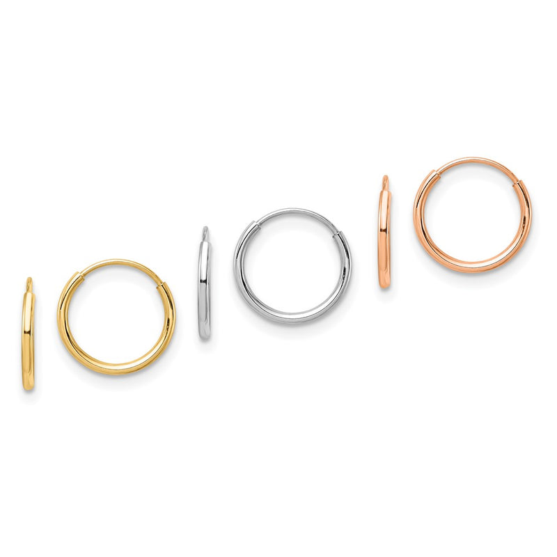 14K Tri Color 3 Pair Hoop Earrings Set