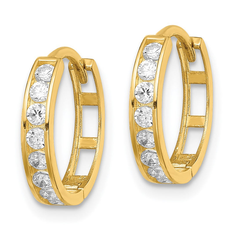 14K Yellow Gold Cz Hinged Hoop Earrings