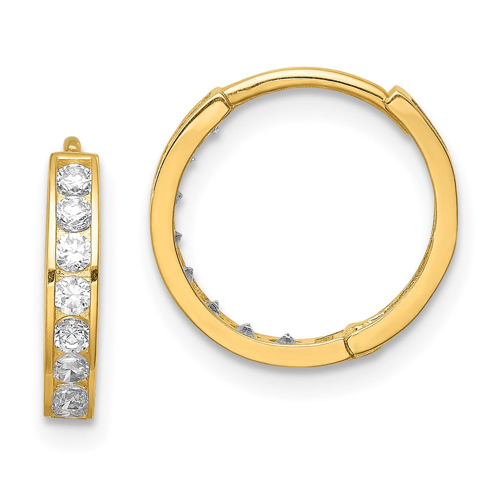 14K Yellow Gold Cz Hinged Hoop Earrings