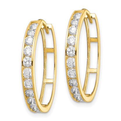 14K Yellow Gold Cz Hinged Hoop Earrings