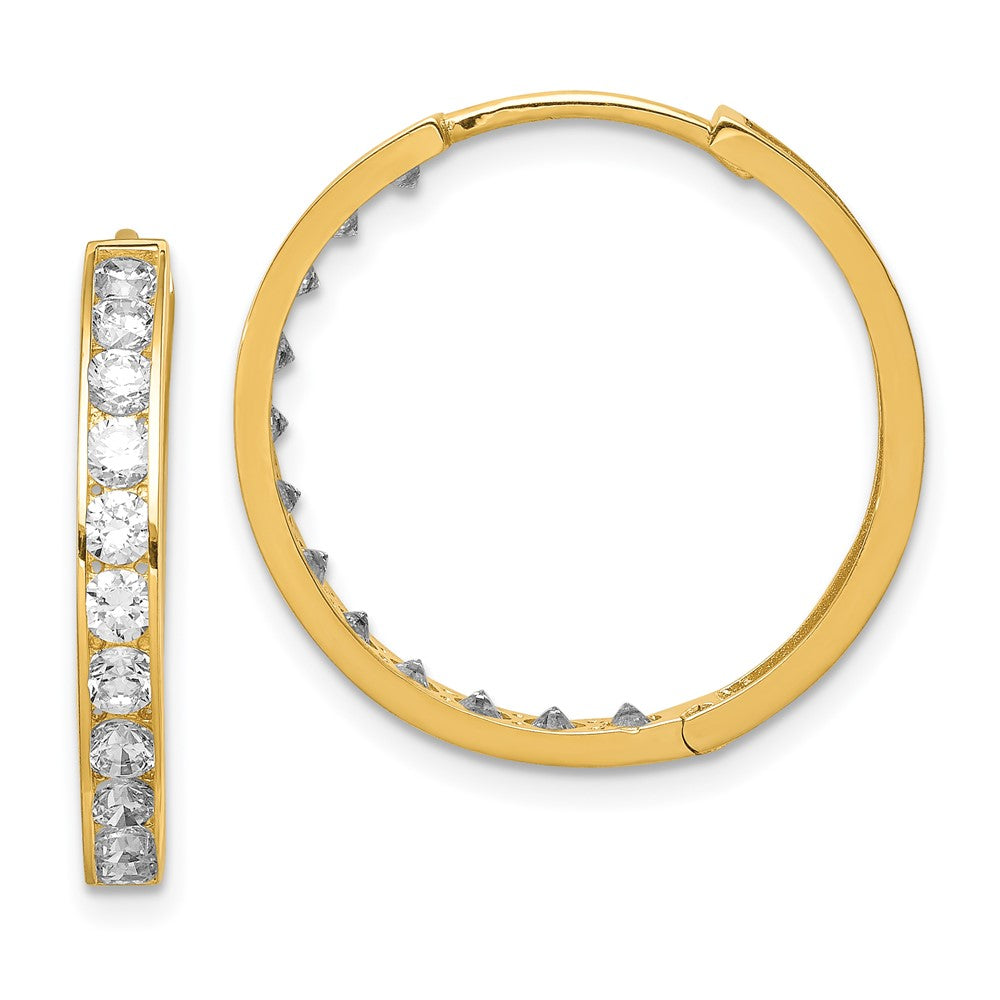 14K Yellow Gold Cz Hinged Hoop Earrings
