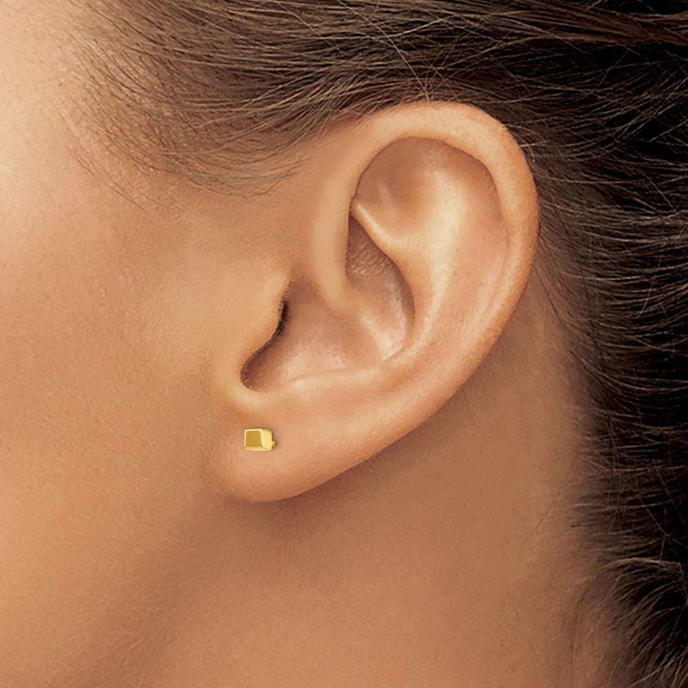 14K Yellow Gold Square Stud Earrings