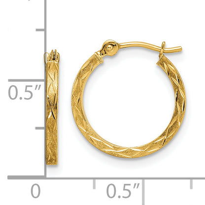 14K Yellow Gold Polished And Satin Diamond Cut Hoop Earrings