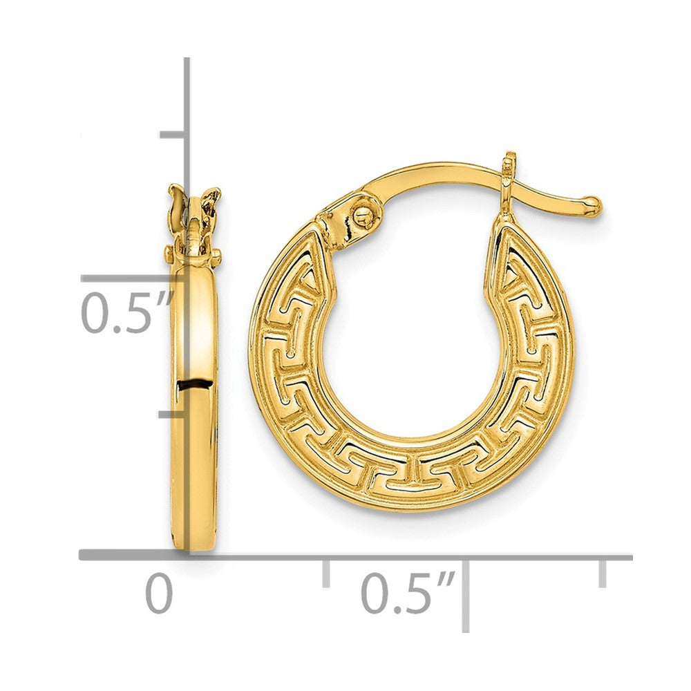 14K Yellow Gold Polished Hollow Greek Key Hoop Earrings